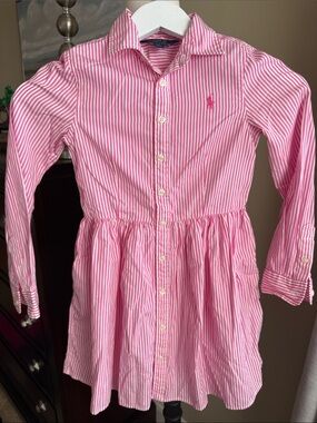Ralph Lauren Pink & White Striped Button-Down Dress girls size 7